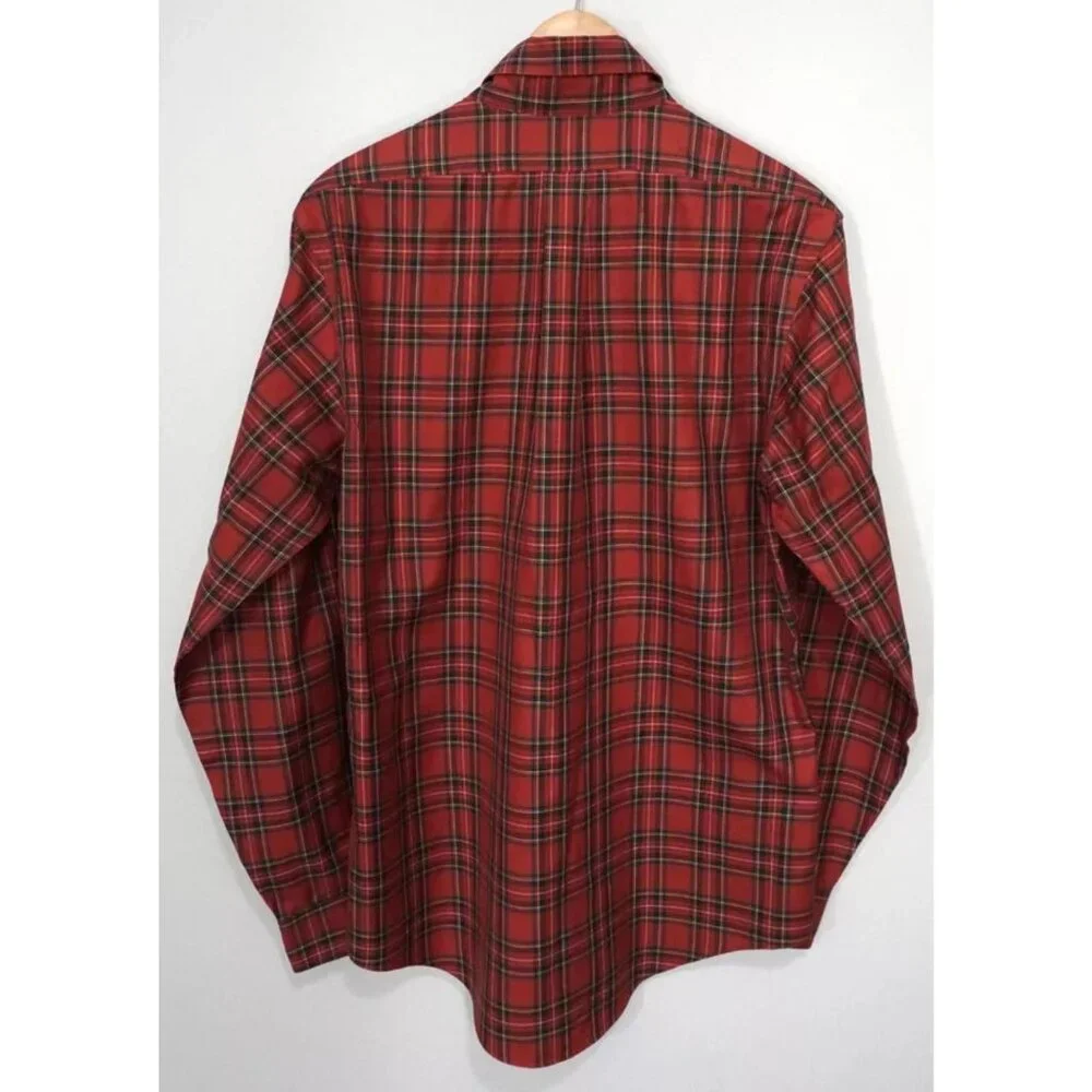 Brooks Brothers Red Plaid Button Up Slim Fit Original Polo Shirt Size Medium